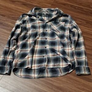 Quiksilver Men’s Plaid Button-Down Shirt in Blue, Cream & Red Accents